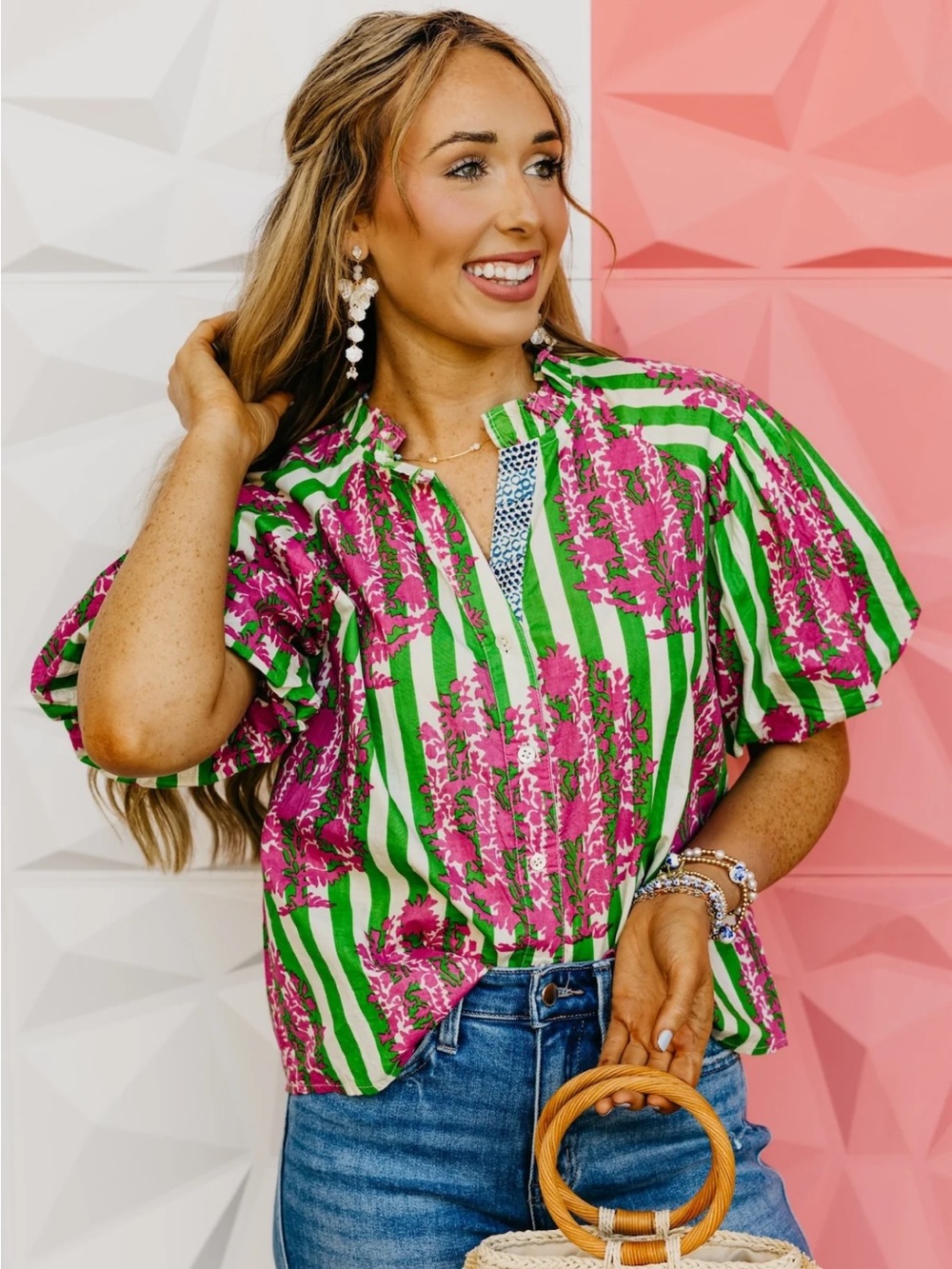 THML Stripe Floral Puff-Sleeve Top - Picture 4 of 9